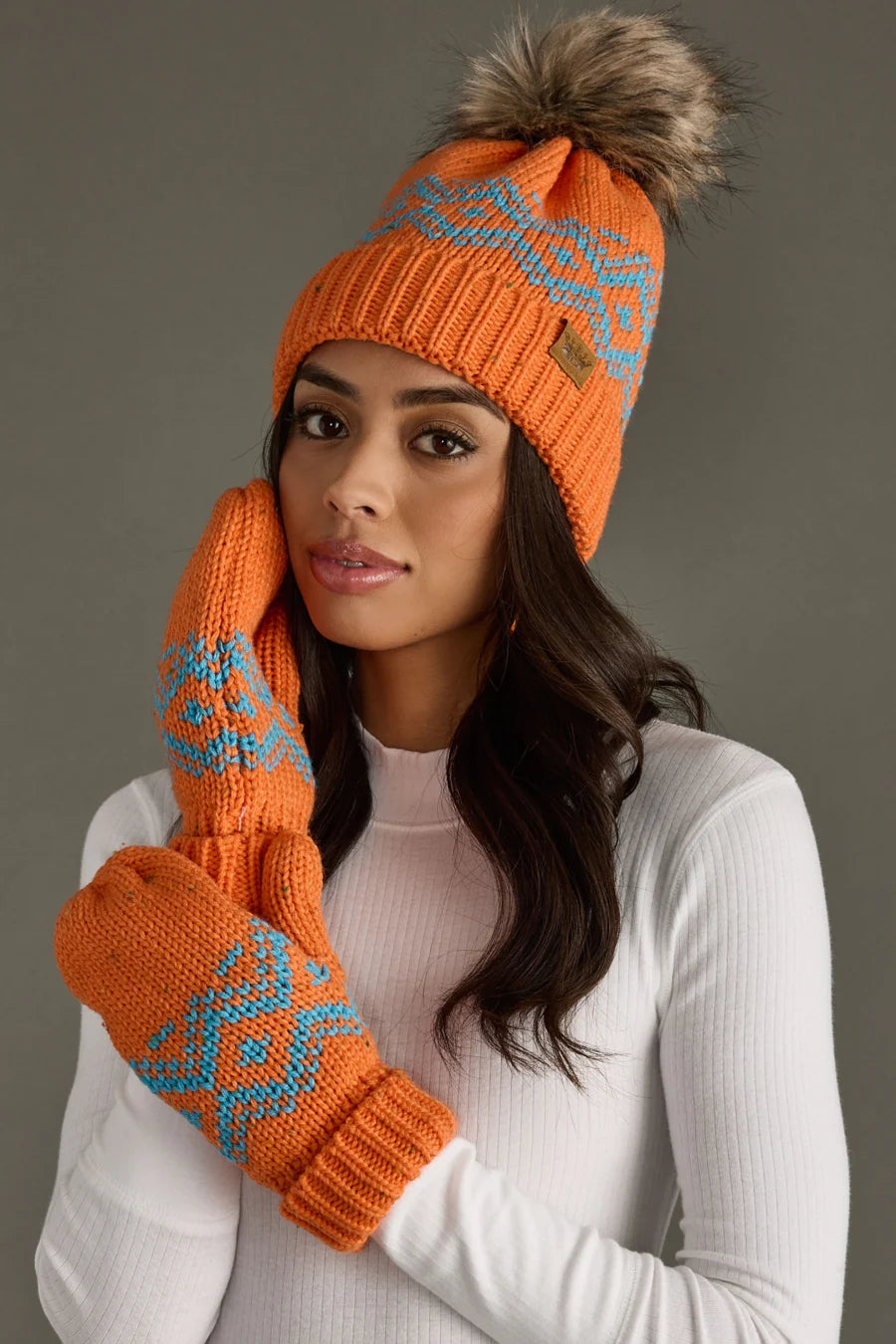 Orange & Blue Patterned Mittens