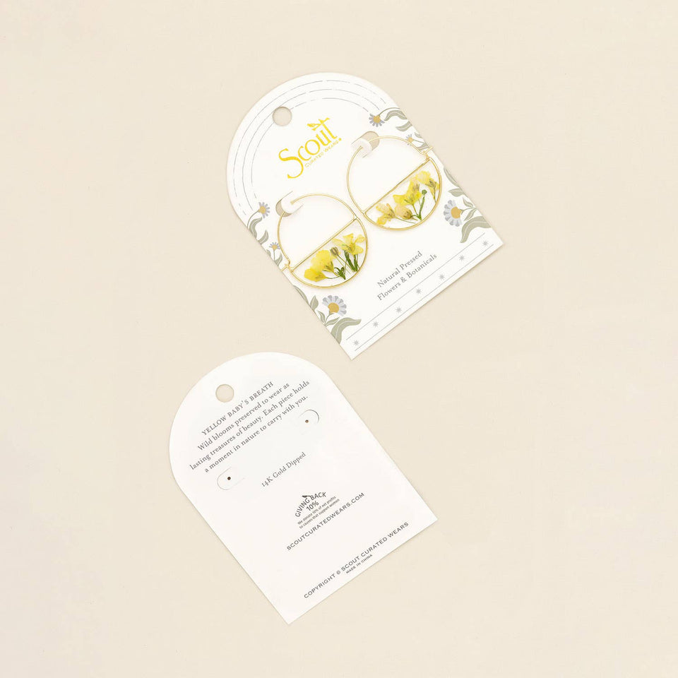 Pressed Flower Hoop Earring - Yellow Baby's Breath/Gold