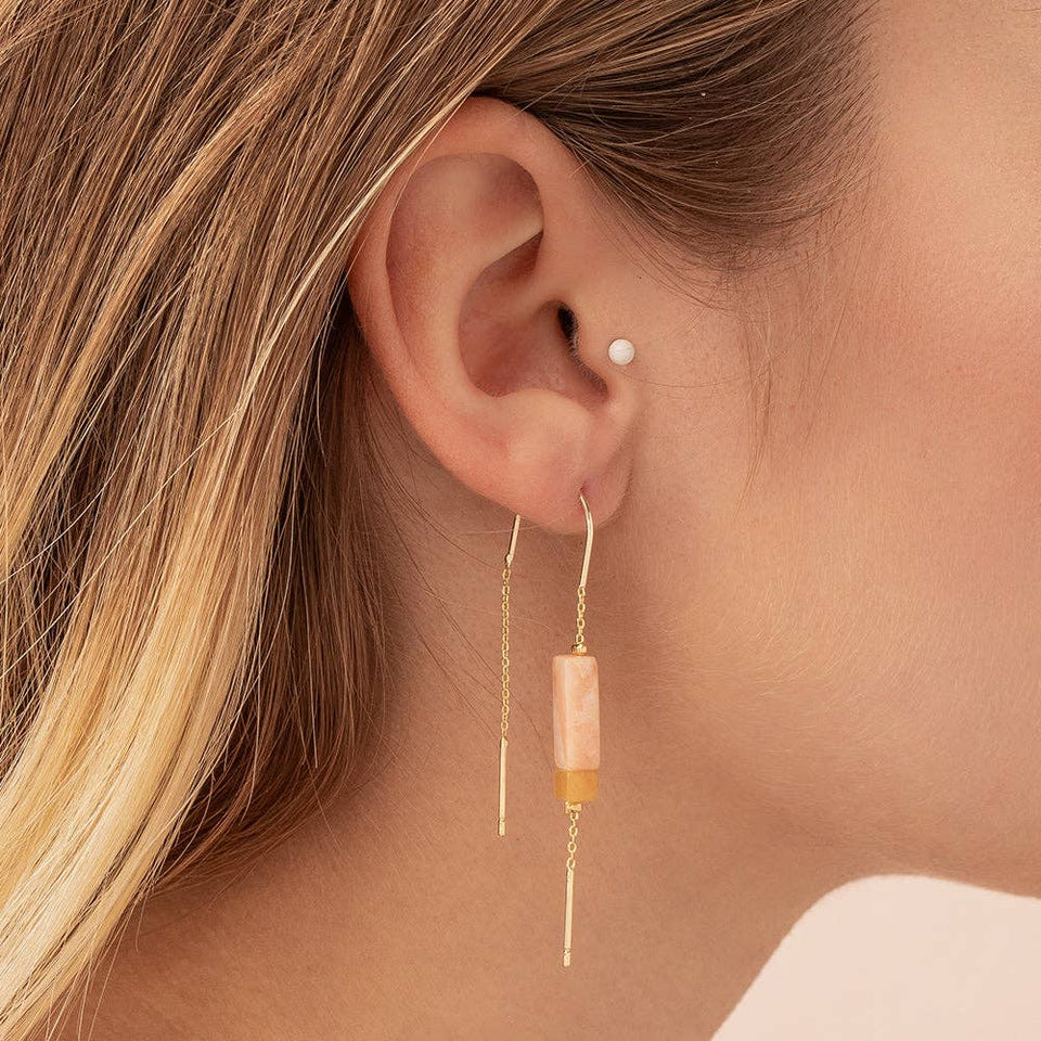 Rectangle Stone Earring - Howlite/Black/Gold