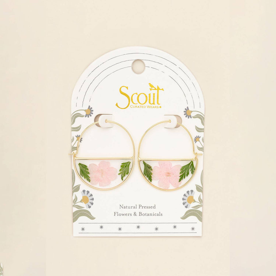 Pressed Flower Hoop Earring - Pink Cherry Blossom/Gold