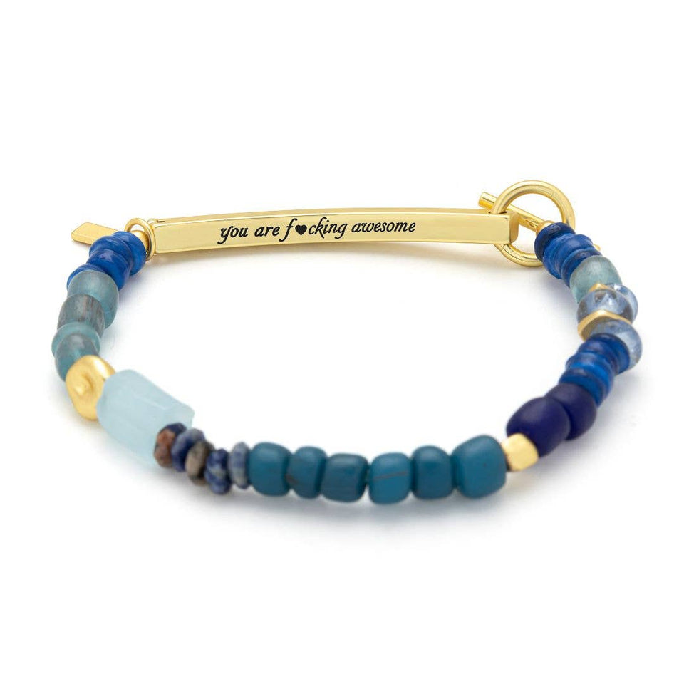 Hidden Message Bracelet - F♥cking Awesome/Aquamarine/Gold