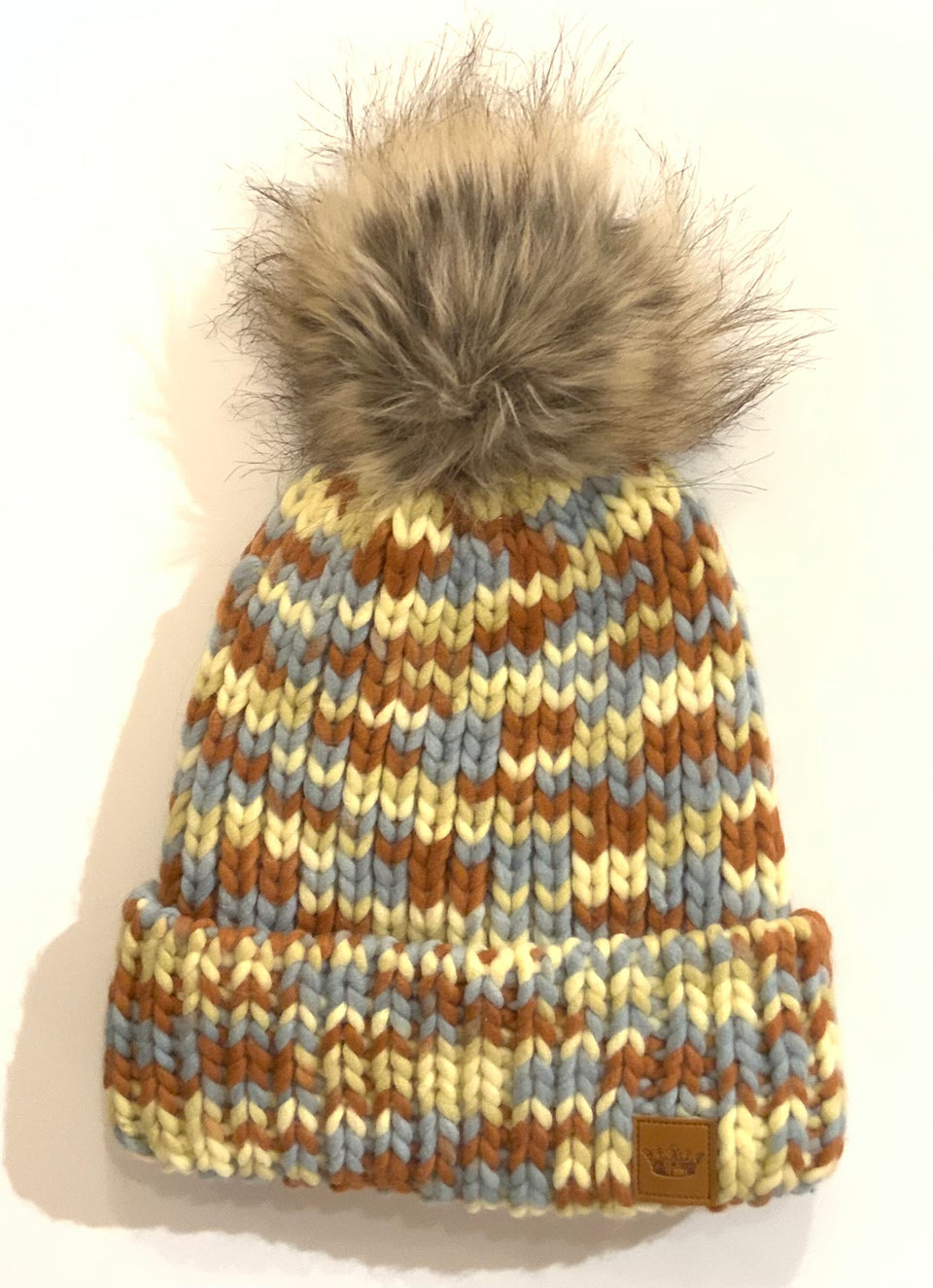 Multicolor Knit Hat with Pom