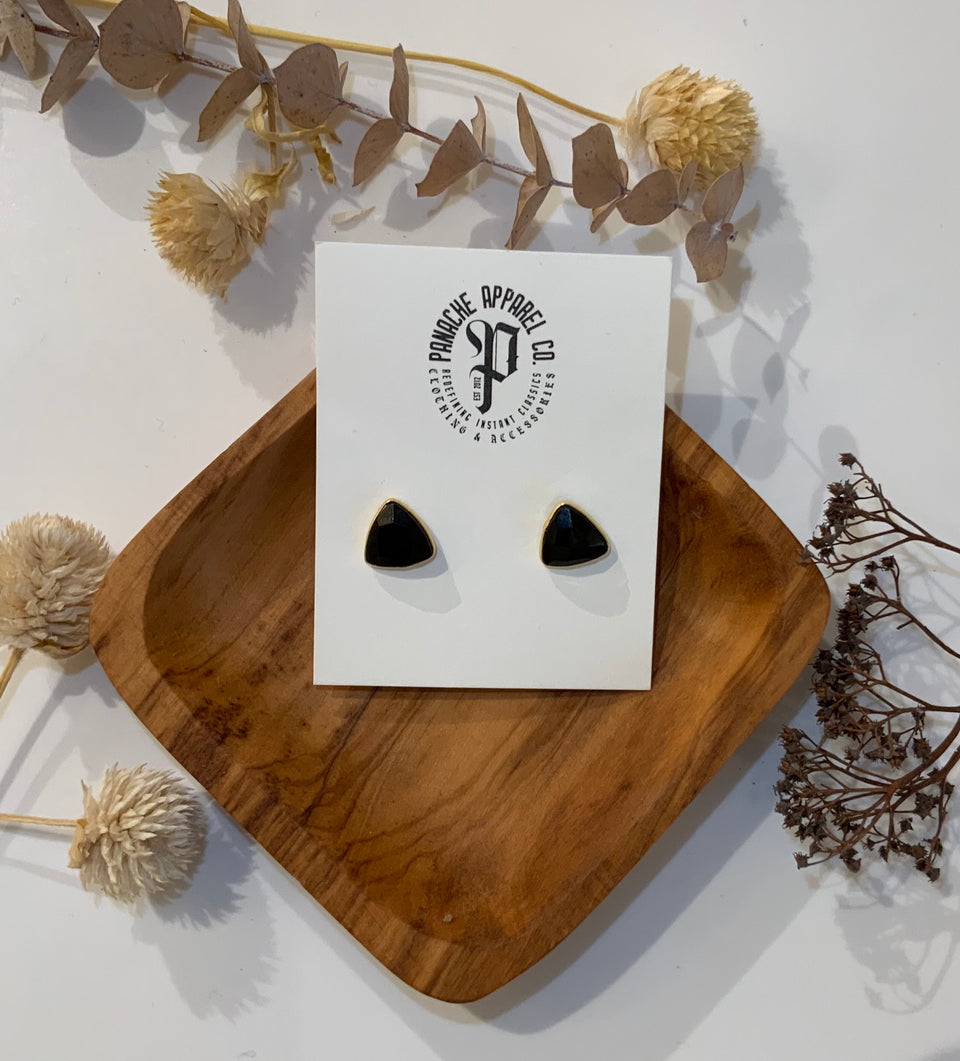 Black Triangle Gemstone Stud Earrings | petite shops