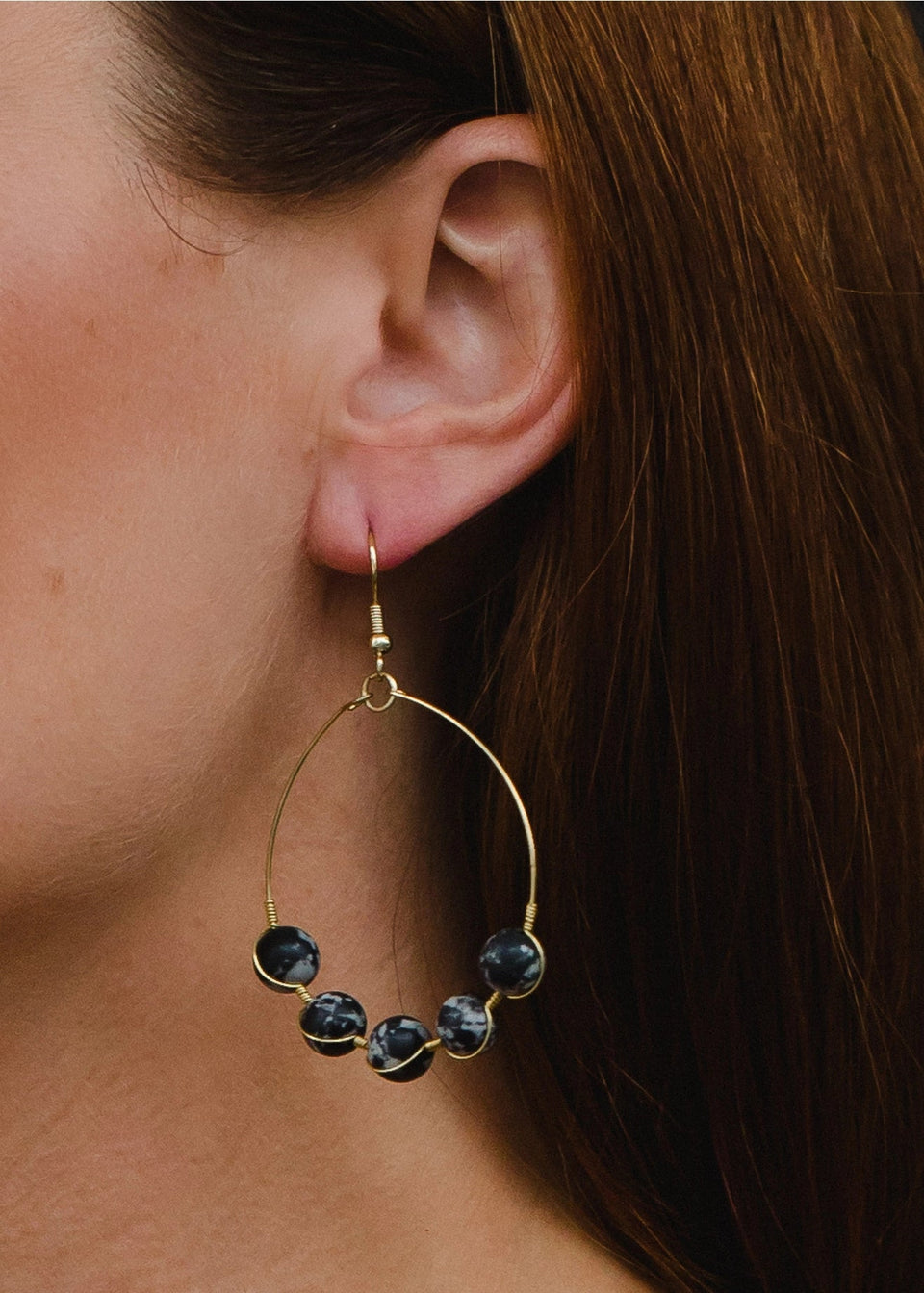Gold & Black Dangle Hoop Earrings | petite shops
