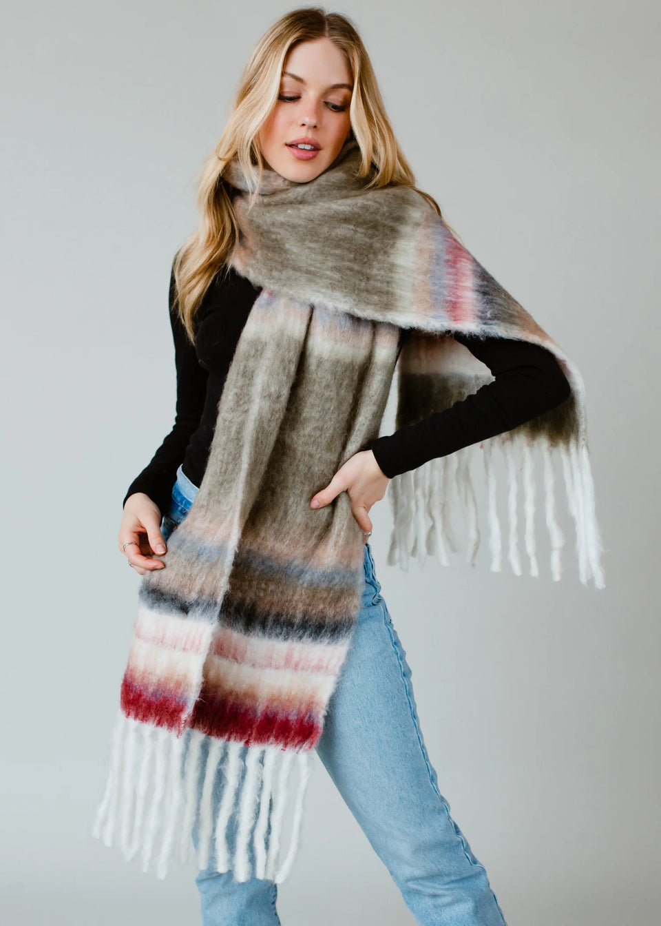 Long Soft Scarf with Fringe