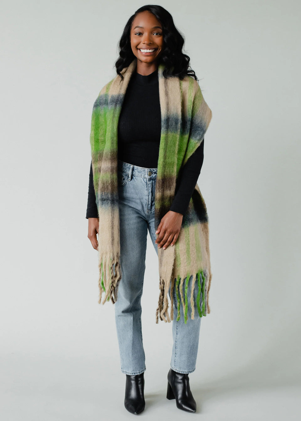 Long Soft Scarf with Fringe