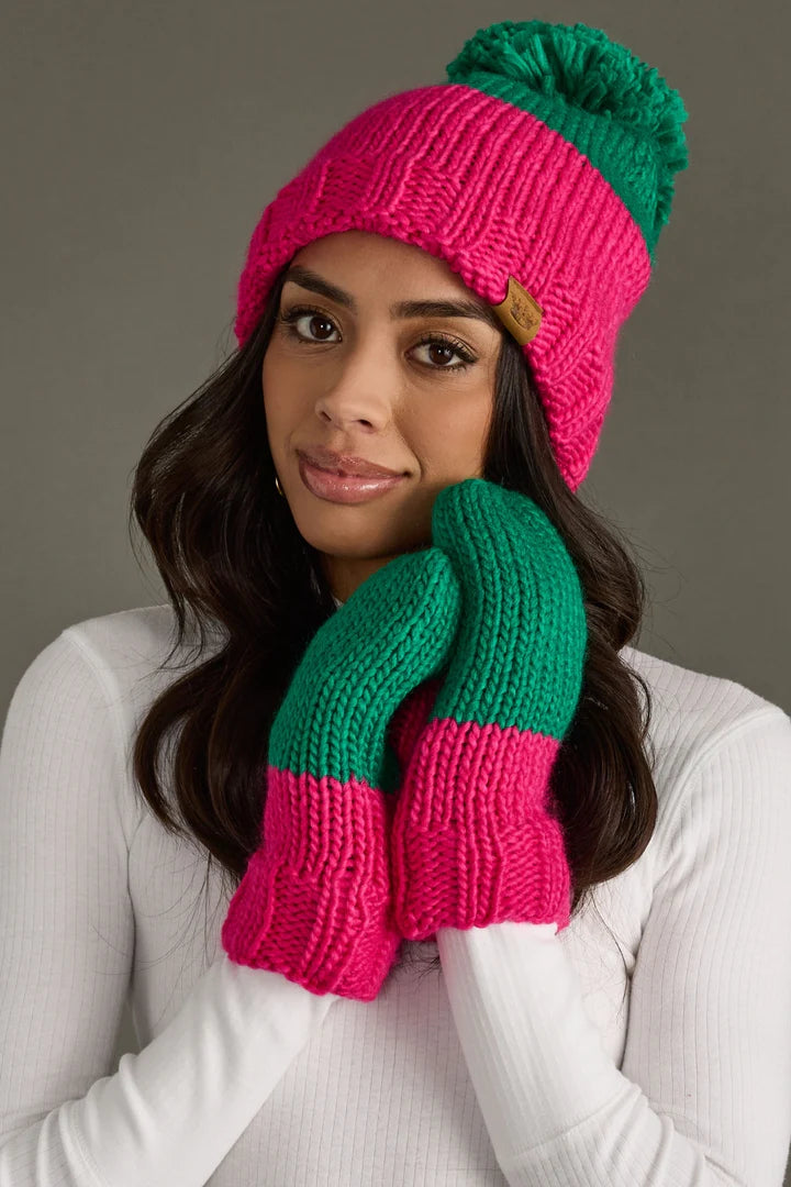 Pink & Green Color Block Mittens