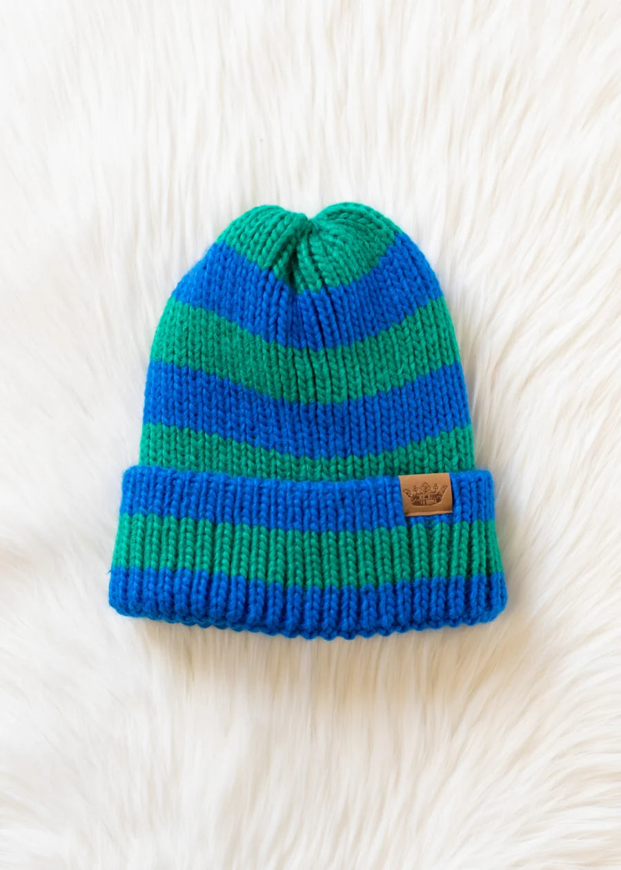 Blue & Green Striped Beanie