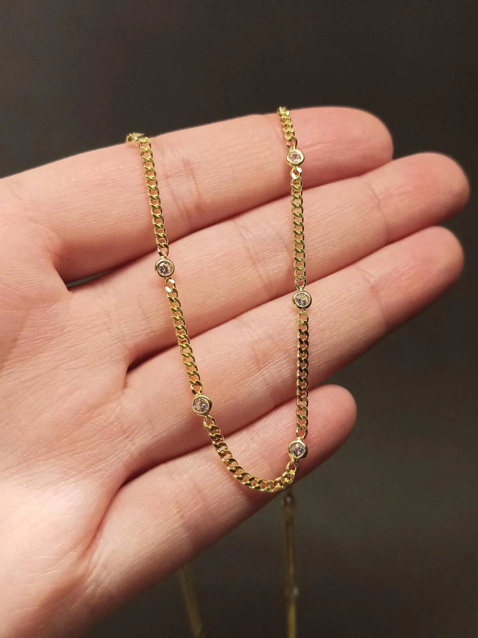 Gold Cuban Link Chain with Cubic Zirconia Stones