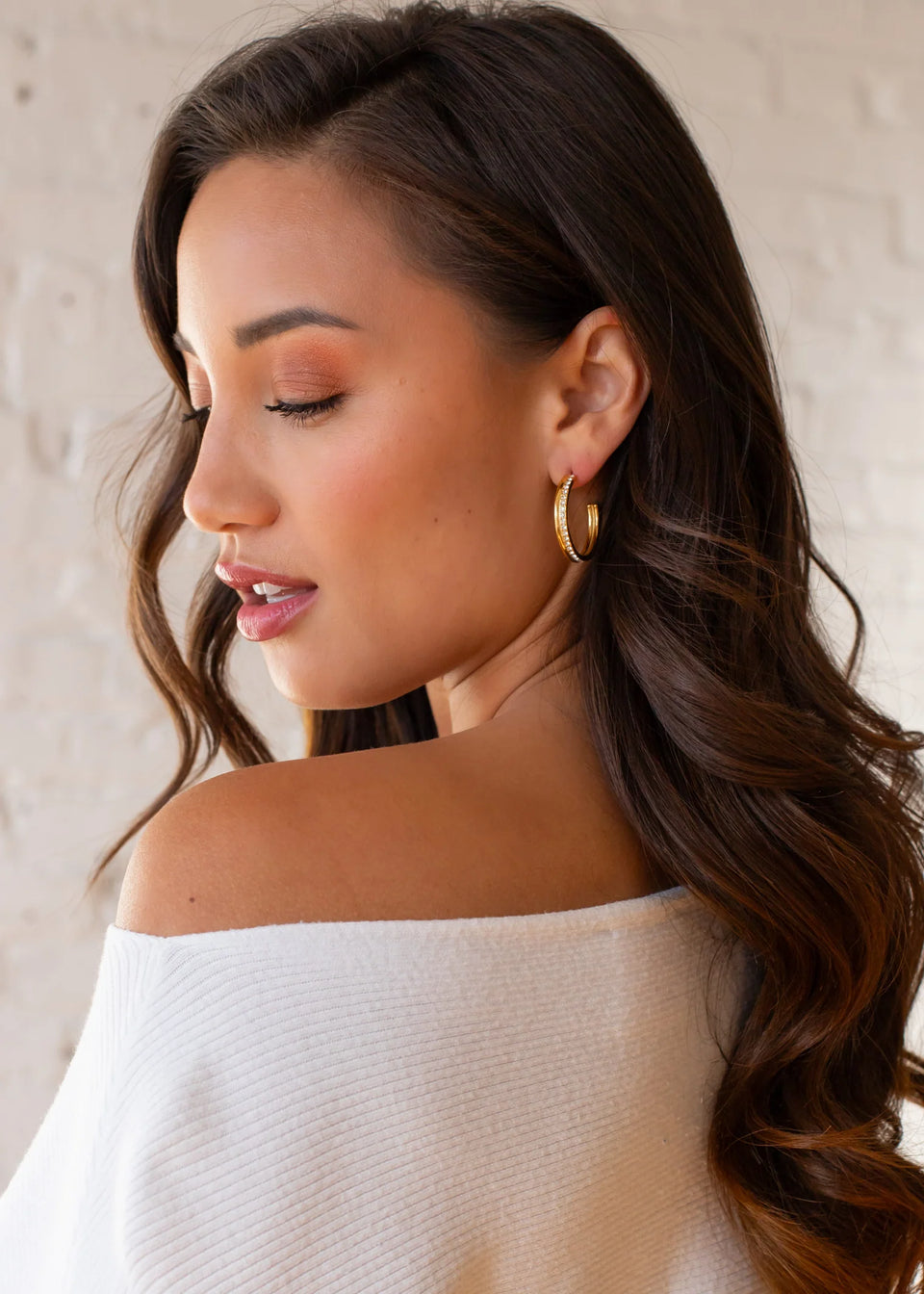 Gold Rhinestone Hoop Earrings