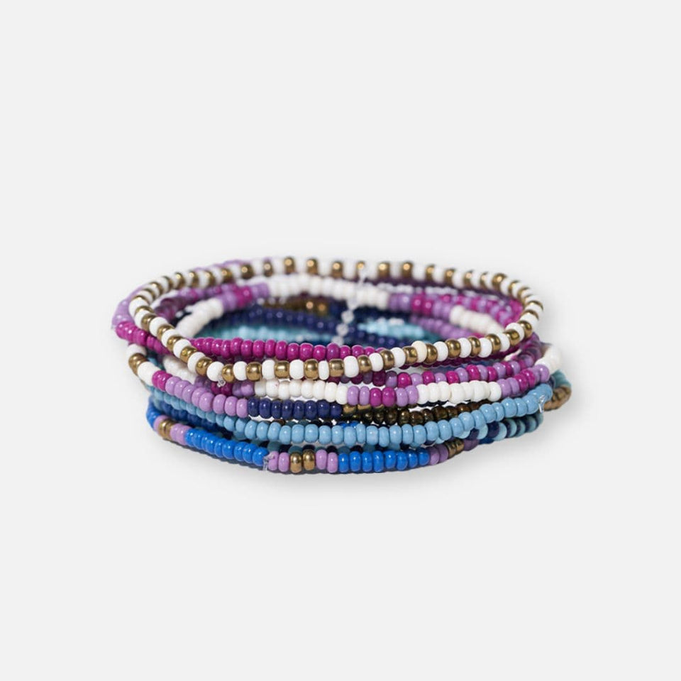 Sage Mixed Stripe Beaded 10 Strand Stretch Bracelet Set Iceland
