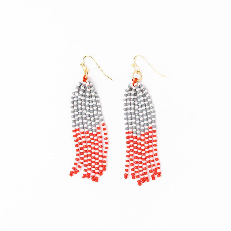 Game Day Tassel Seed Bead Earrings Scarlet + Gray