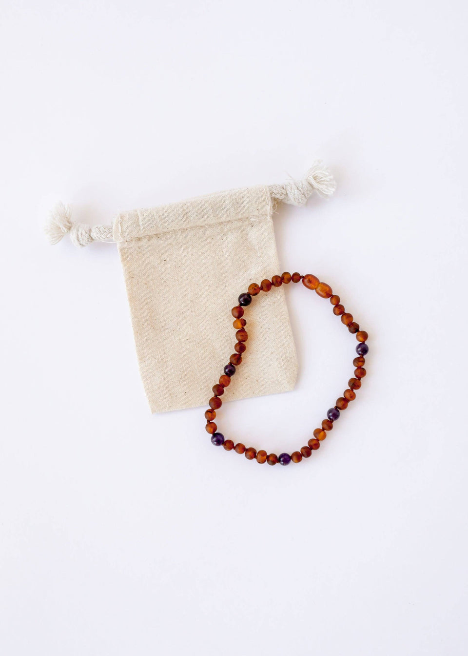 Raw Cognac Baltic Amber + Amethyst || Halo Necklace ||: 11" Baby Necklace
