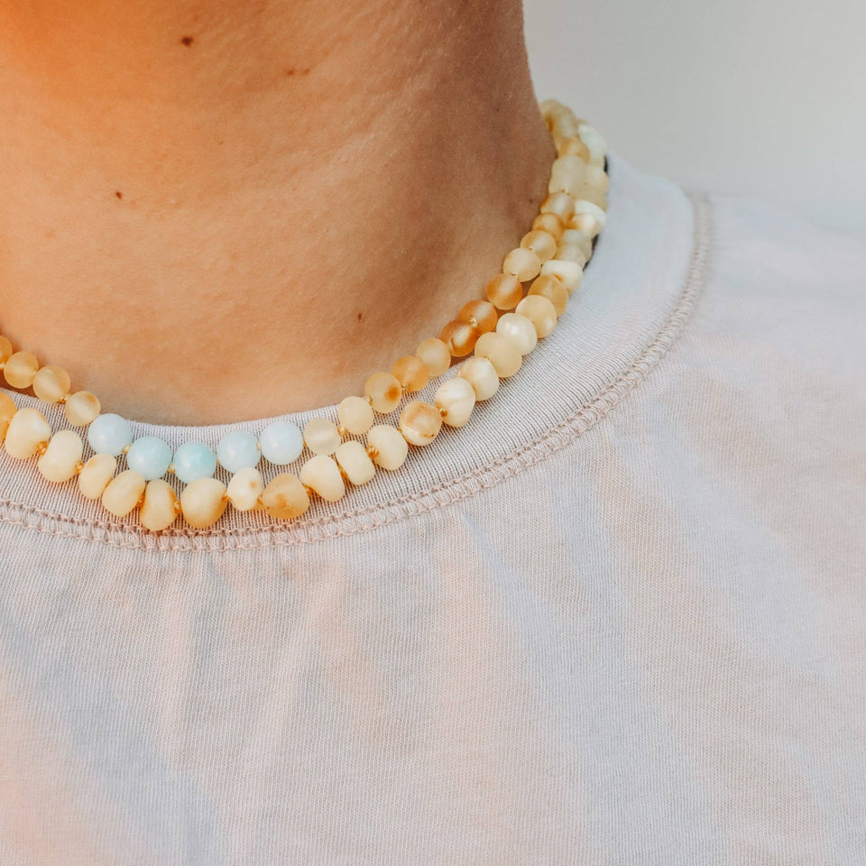 Raw Butterscotch Baltic Sea Amber || Beaded Necklace: 11" Baby Necklace