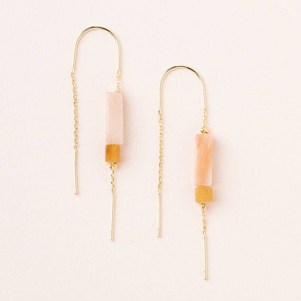 Rectangle Stone Earring - Rose Quartz/Amber/Gold