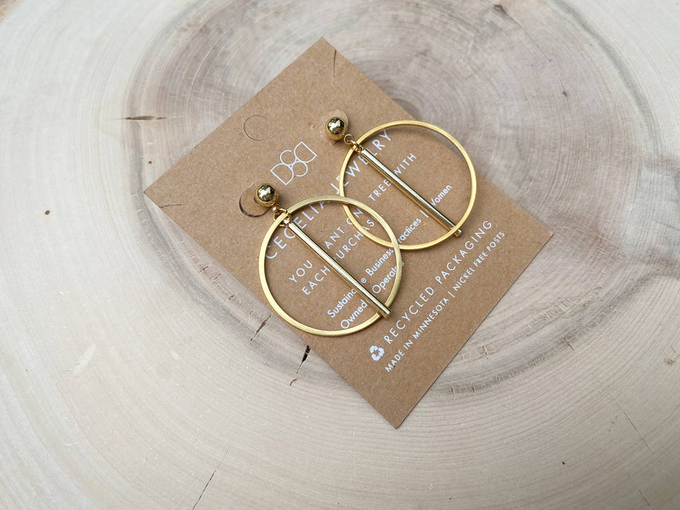 Elegant Gold Plated Bar Hoop Earrings : 150-13 Ball Bar Hoop Earrings