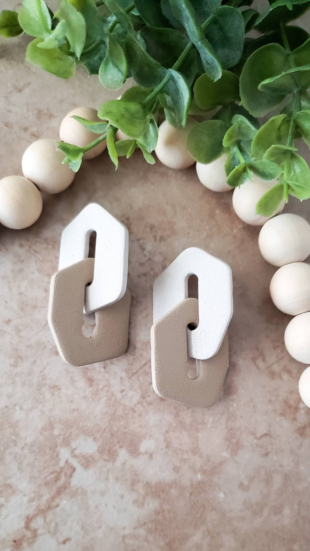 Chain Link | Clay Stone Textured Beige Statement Earrings petite shops ...