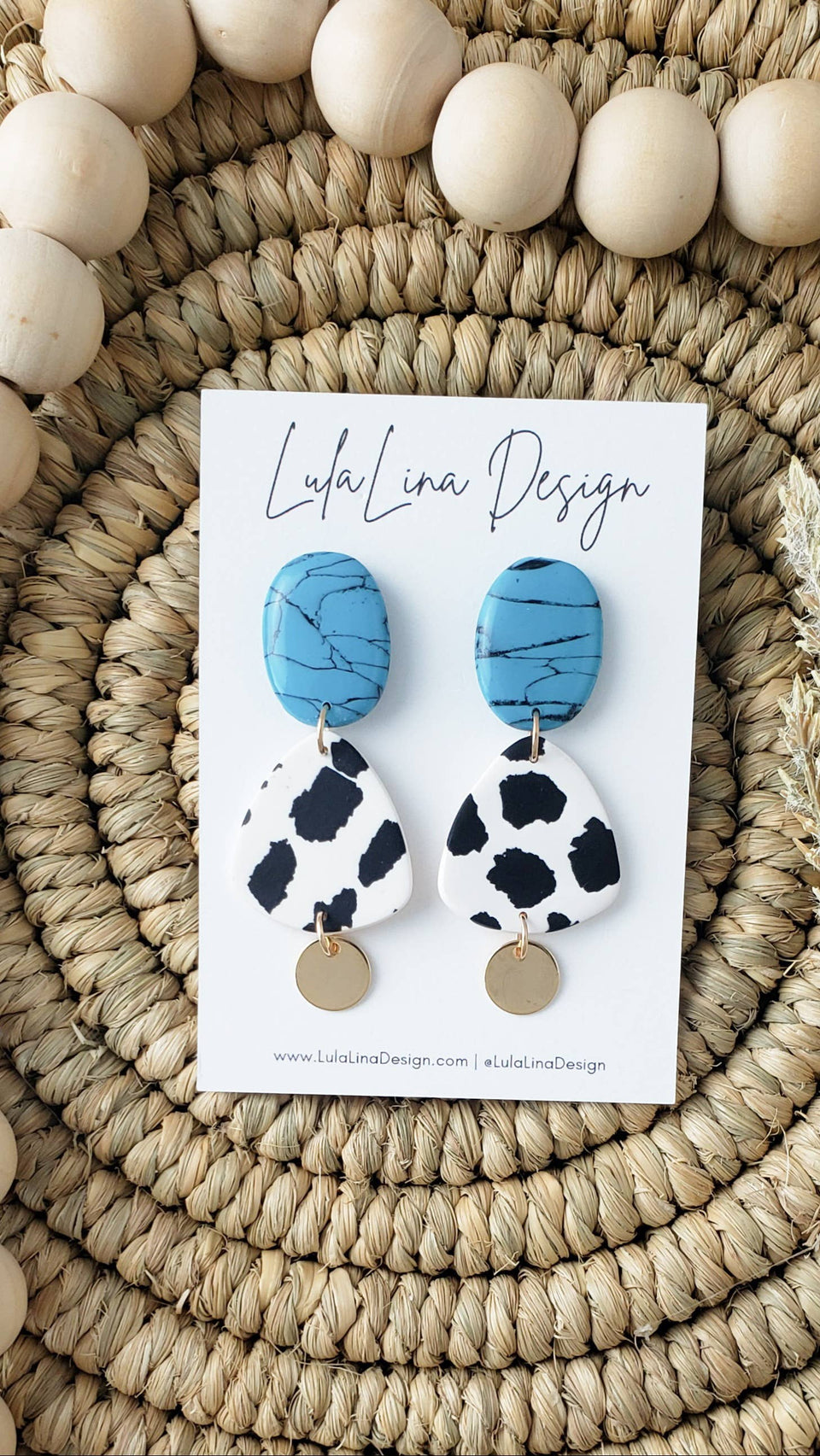 Turquoise Cow Print Polymer Clay Earrings – petite salon & shops