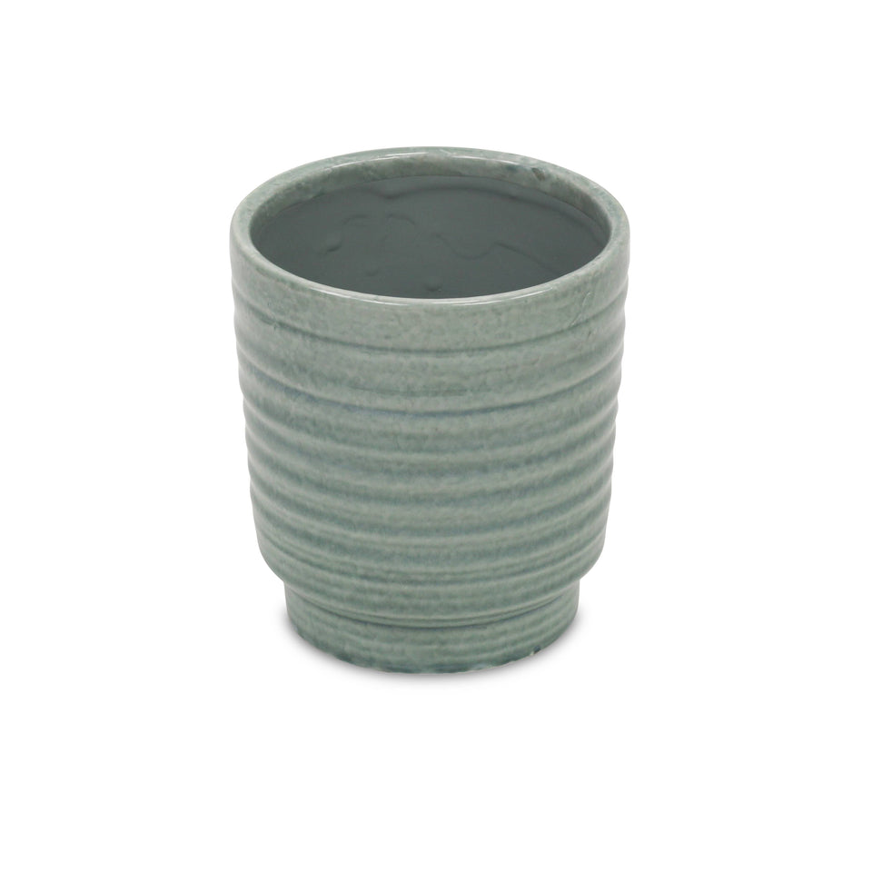 Green ripple pattern ceramic planter- Large