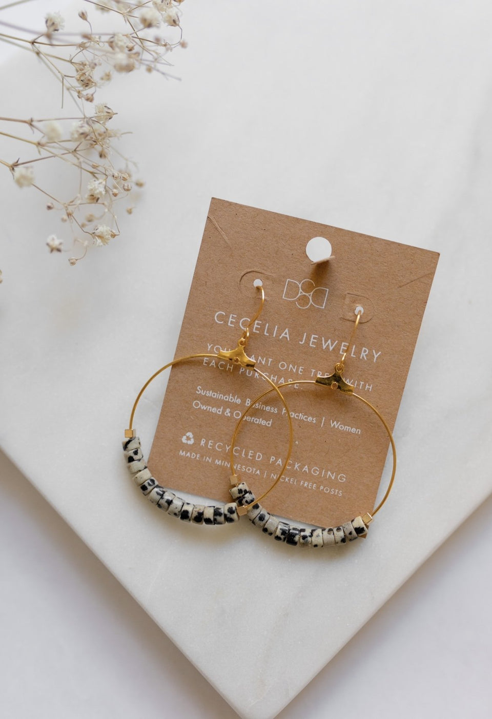 Dalmatian Jasper Gemstone Hoop Earrings